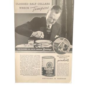 Vintage 1935 Havoline Clogged Salt Cellars Ad Advertisement